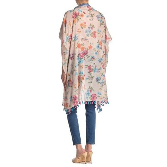 Aratta Nicola Tassel Trim Kimono NWT • Small • Floral Jacket Open Front Summer - Picture 2 of 7